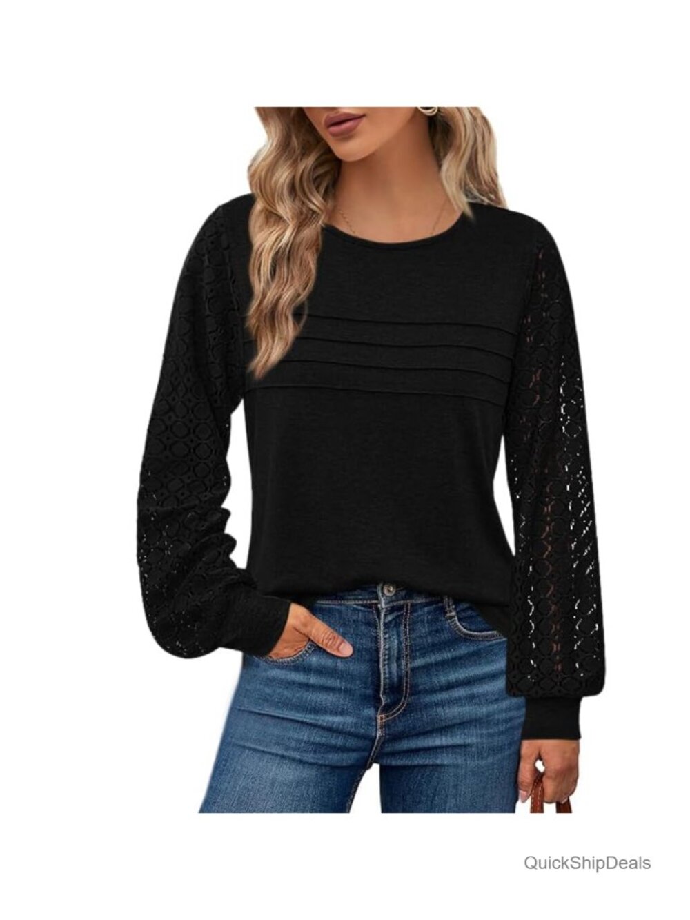 Women's Lace Sleeve Long Sleeve Dressy Blouse Business Casual Top